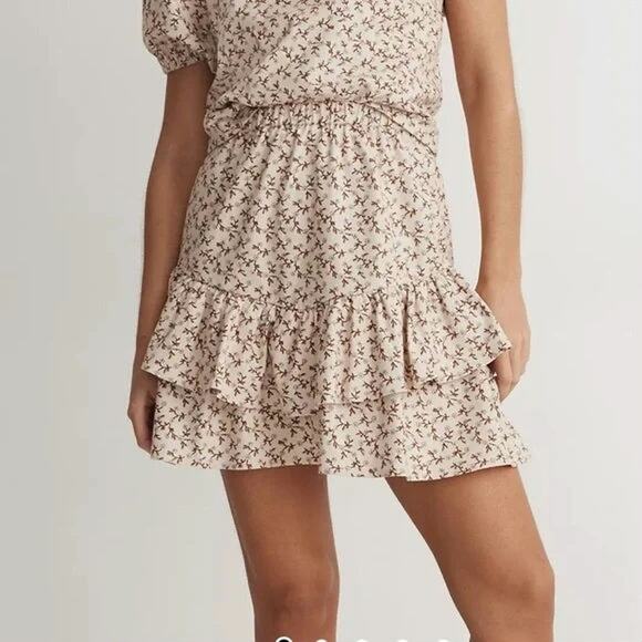 Madewell Flannel Pull On Mini Skirt Cream Floral Ruffle Prairie XS Boho Cottage - Picture 1 of 5